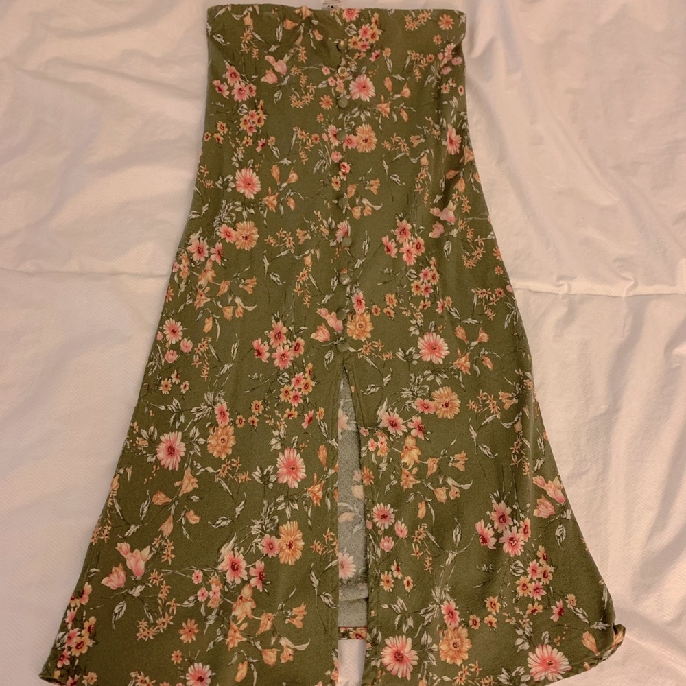 Green floral midi skirt